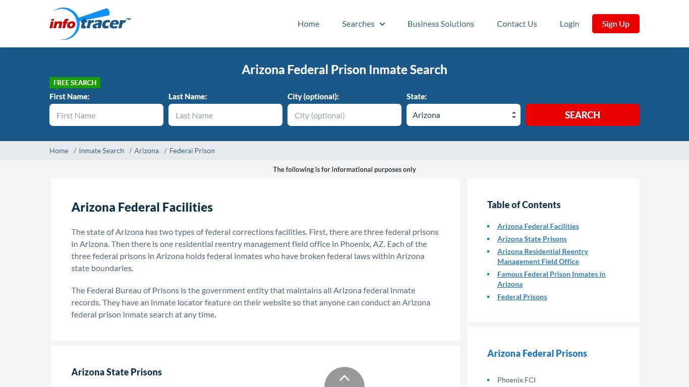 Arizona Federal Prisons Inmate Records Search - InfoTracer